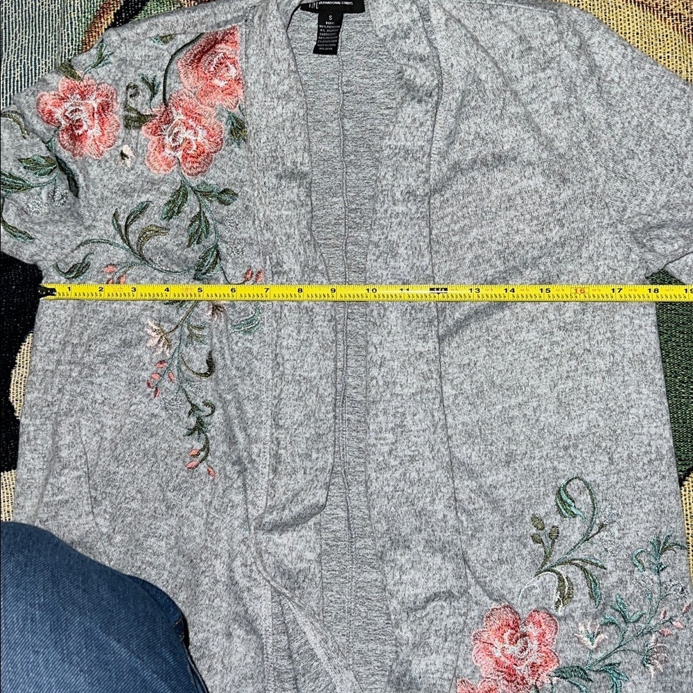 INC International Concepts Gray and Red Floral Cardigan - Picture 9 of 11